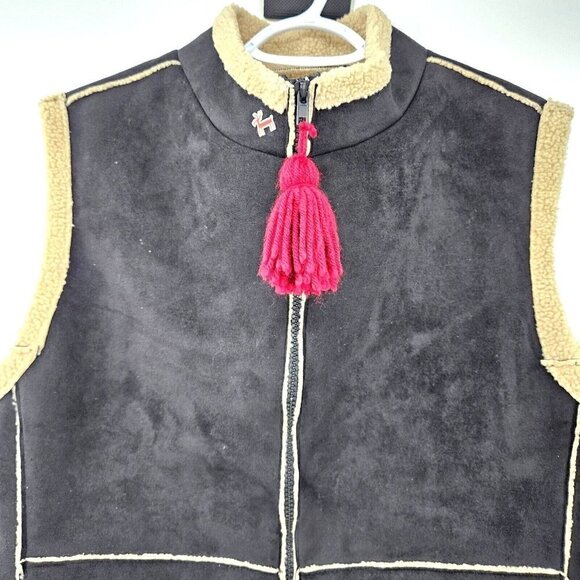 Tasha Polizzi Faux Suede Fleece Lined Vest Black Women's L Embroidered Full Zip - Picture 3 of 10